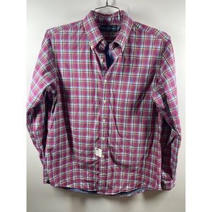 Ralph Lauren Men’s Pink Plaid Shirt Lined With Blue Pinpoint Size Large Buttonup